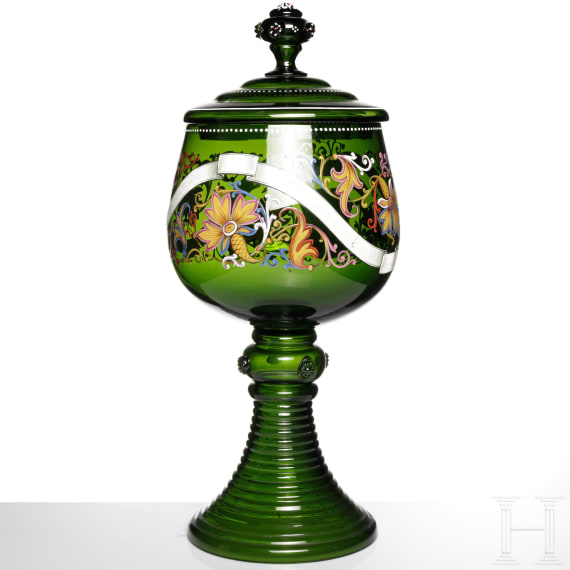 Gro&szlig;e Glasbowle in R&ouml;merform, B&ouml;hmen, um 1880