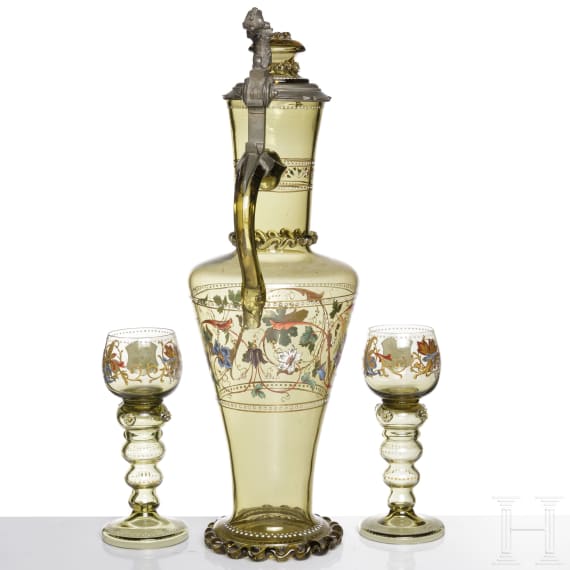 Gro&szlig;er Krug und zwei R&ouml;mer, Bayrischer Wald, Theresienthal, um 1890