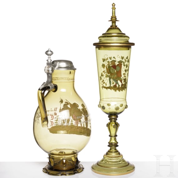 Krug und Deckelpokal, Bayrischer Wald, wohl Theresienthal, um 1880