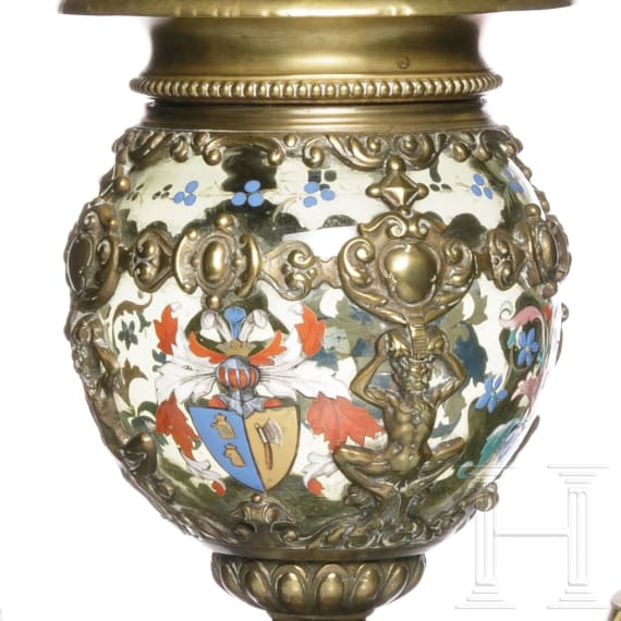 Deckelpokal und zwei R&ouml;mer, Bayerischer Wald, um 1890 bzw. einer datiert 1889