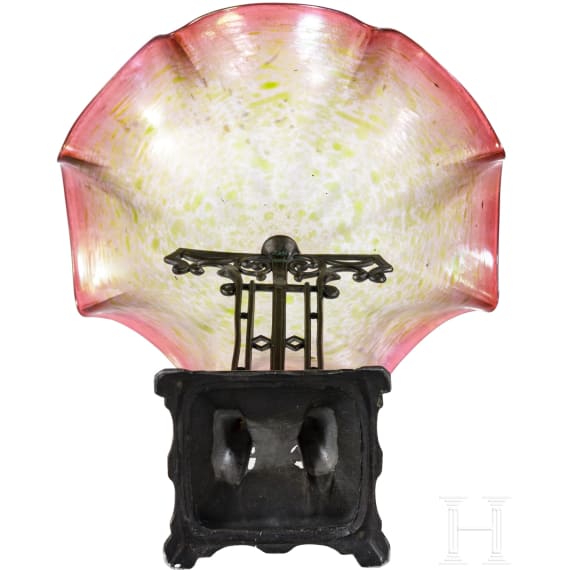 Glas-Aufsatzschale mit Metallmontierung, B&ouml;hmen, Teplitz-Sch&ouml;nau, Josef Rindskopf's S&ouml;hne, Serie Pepita, um 1900 - 1905 B&ouml;hmen, um 1920