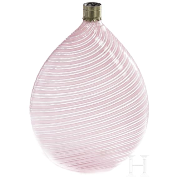 Plattflasche mit Glasf&auml;den, Italien, Murano, 1950er Jahre