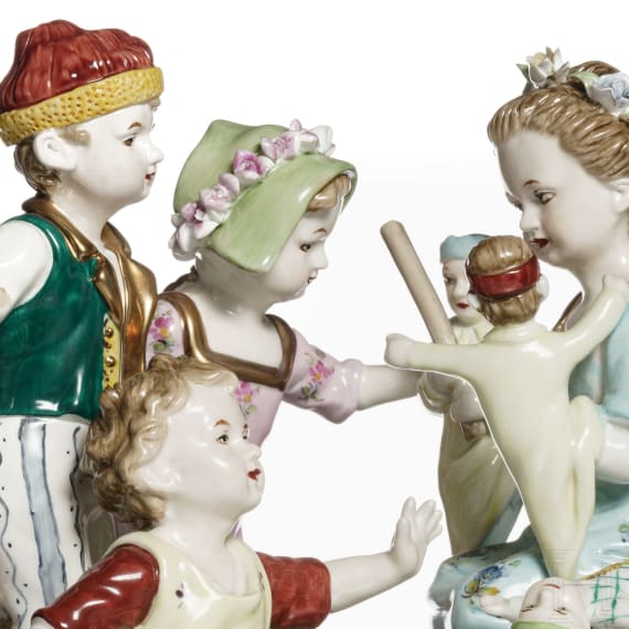 Figurengruppe "Kinder beim Puppenspiel", deutsch, 20. Jhdt.