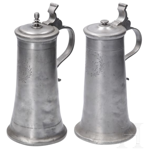 Zwei Stitzen aus Zinn, s&uuml;ddeutsch, datiert 1718 und 1751
