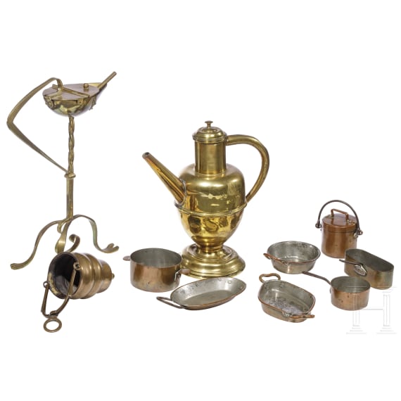 Kleine Sammlung Metallgeschirr, deutsch, 19. Jhdt.