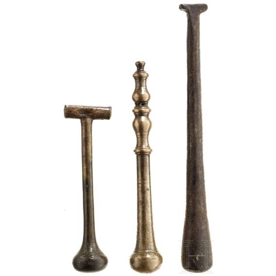 Drei St&ouml;&szlig;el (Pistille) f&uuml;r M&ouml;rser, deutsch, 16./17. Jhdt.