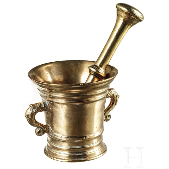 Barocker M&ouml;rser mit Delfinhenkeln, deutsch, 17. Jhdt.
