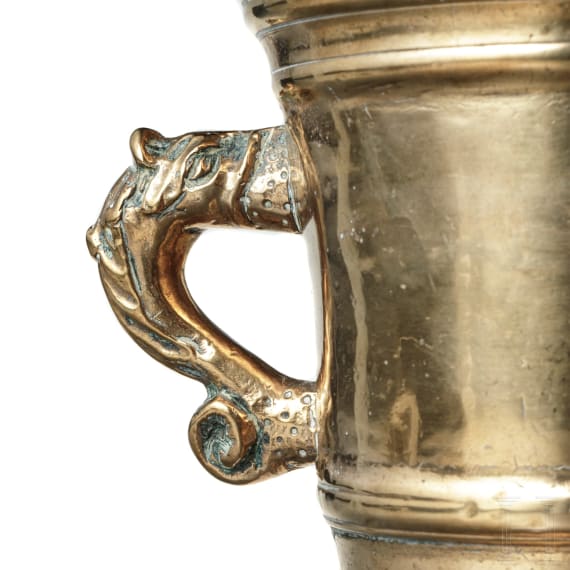 Barocker M&ouml;rser mit Delfinhenkeln, deutsch, 17. Jhdt.