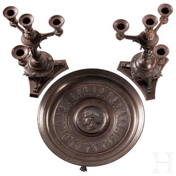 Dreiteiliges Tischset aus Eisenguss, Gie&szlig;erei Offenbach, um 1840/50