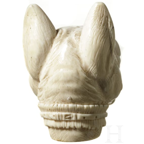 A carved British ivory head of a walking cane, 19th century