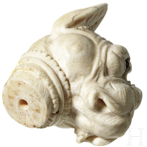 A carved British ivory head of a walking cane, 19th century