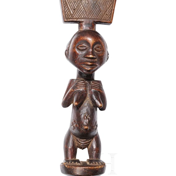 A Central African Luba staff head, 20th century