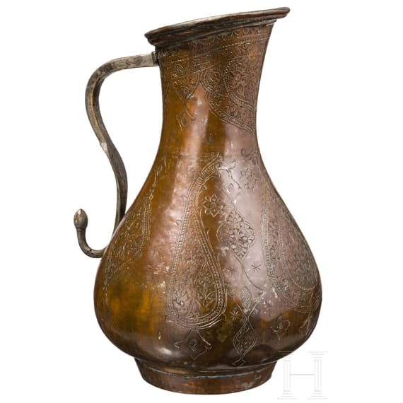 An Afghan engraved water jug and tray, 19th century