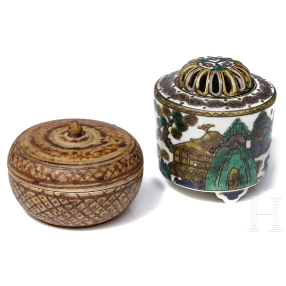 A Japanese incense burner, 18th century and a Siamese lidded box, 14th century