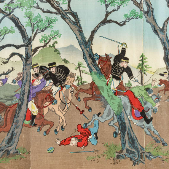 Three woodcuts from the Japanese-Chinese war, Meiji period