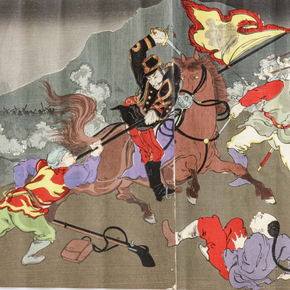Three woodcuts from the Japanese-Chinese war, Meiji period