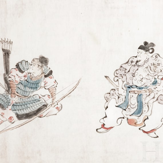 Tuschezeichnung zweier Samurais, Japan, sp&auml;te Edo-Periode