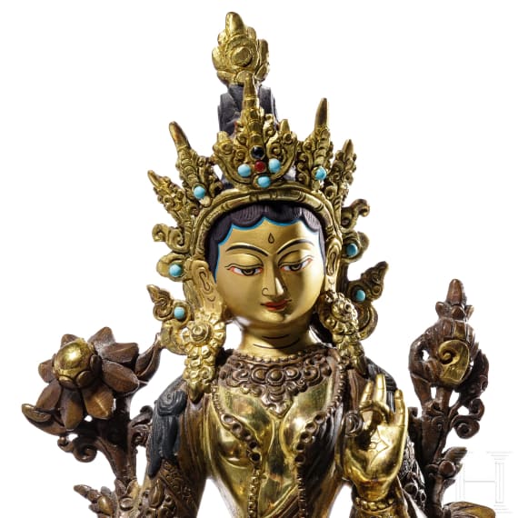 A Nepalese bronze figure of Green Tara, 19th century