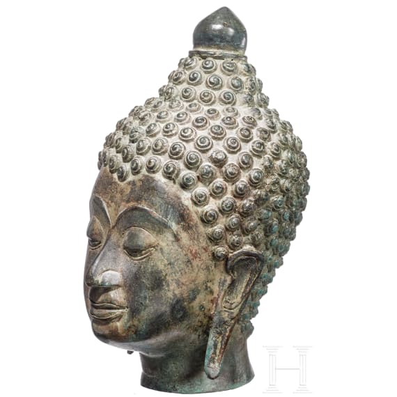 Buddhakopf aus Bronze im Khmer-Stil, Kambodscha, um 1900