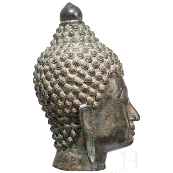Buddhakopf aus Bronze im Khmer-Stil, Kambodscha, um 1900