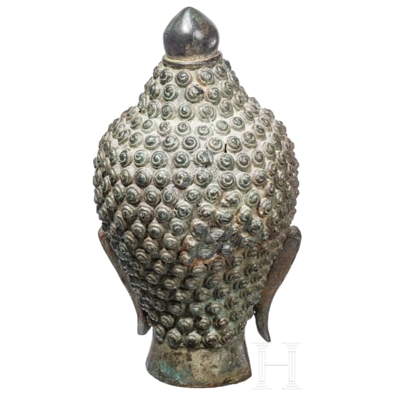 Buddhakopf aus Bronze im Khmer-Stil, Kambodscha, um 1900