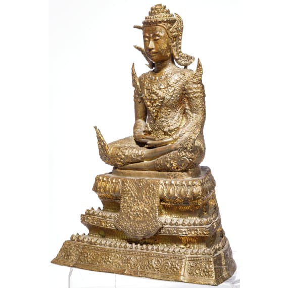 Buddha-Bronzefigur, Thailand, 19. Jhdt.