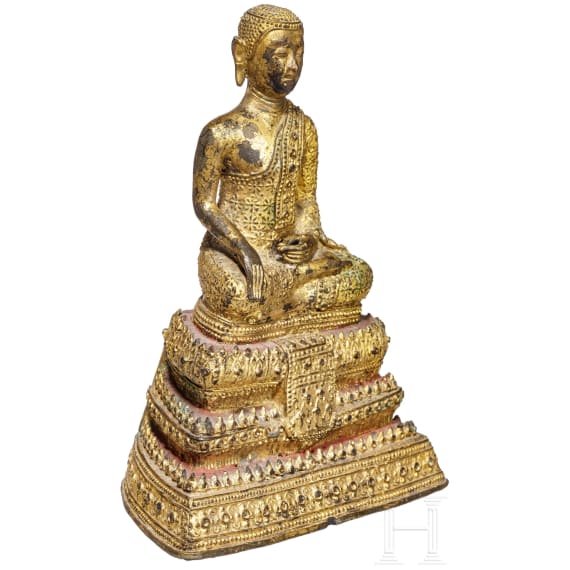 Bronzestatue eines sitzenden Buddhas, Thailand, 19. Jhdt.