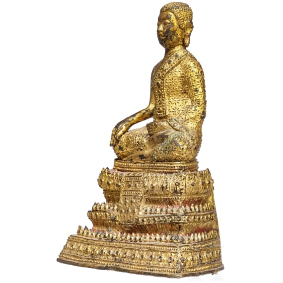Bronzestatue eines sitzenden Buddhas, Thailand, 19. Jhdt.