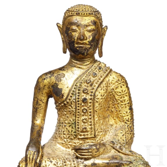 Bronzestatue eines sitzenden Buddhas, Thailand, 19. Jhdt.