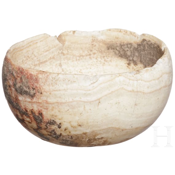 An Ancient Egyptian oval alabaster bowl, 2nd millennium B.C.