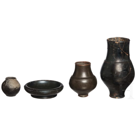Four Apulian and Greek ceramic vessels, 5th - 3rd century B.C.