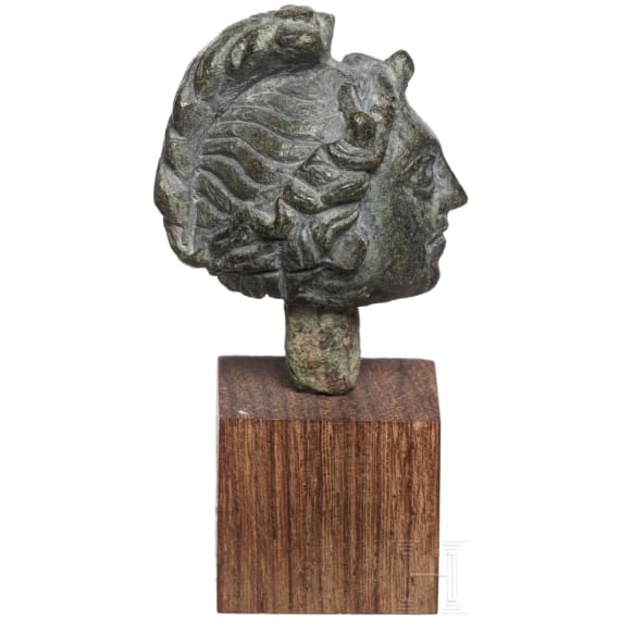 A Roman bronze miniature head, 2nd - 3rd century