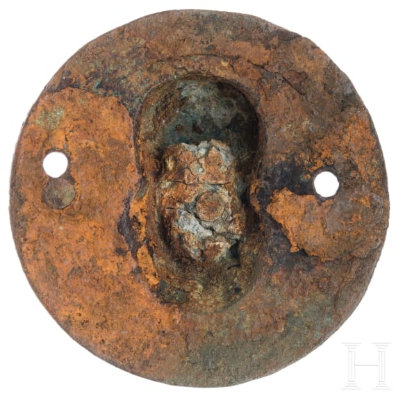 A Roman bronze appliqué with a satyr's head, 2nd - 3rd century