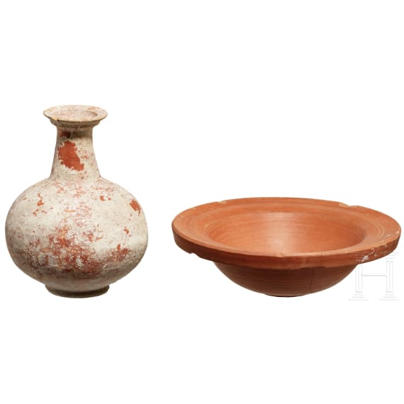 Three Roman sigillata vessels and a bowl, 2nd - 4th century