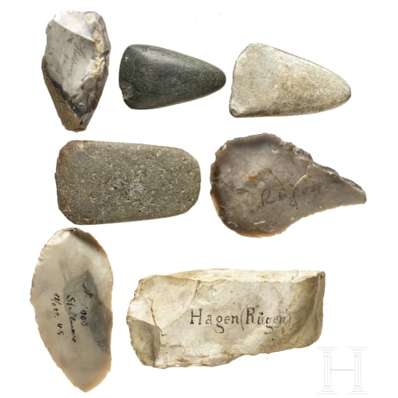 Seven German Palaeolithic and Neolithic stone artefacts