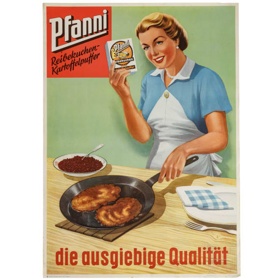 Willi Engelhardt - zwei Plakate f&uuml;r Reibekuchen-Kartoffelpuffer und Kn&ouml;del-Reibekuchen, Pfanni-Werke M&uuml;nchen