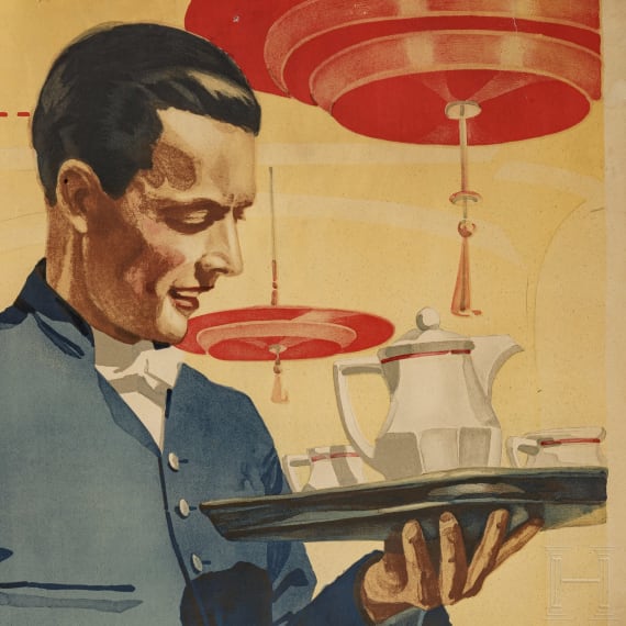 Willi Engelhardt - an advertising poster "Cafe-Wein-Restaurant Maximilian, M&uuml;nchen, zum vornehmen Nachmittagstee mit Tanzkapelle"