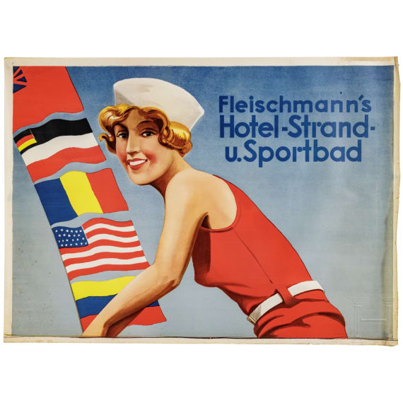 Willi Engelhardt - großformatiger zweiteiliger Plakatentwurf "Fleischmann's Hotel-Strand- u. Sportbad" in Steinebach am Wörthsee in Oberbayern, um 1930