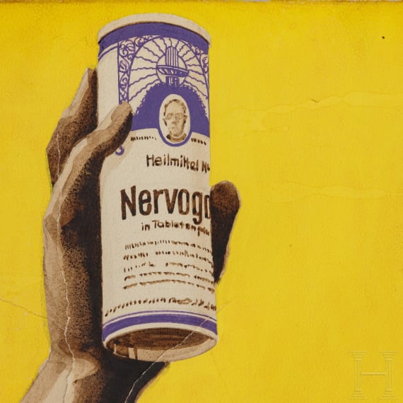 Willi Engelhardt - a gouache painting as a poster draft "Pfarrer Heumanns Heilmittel - Nervogastrol"