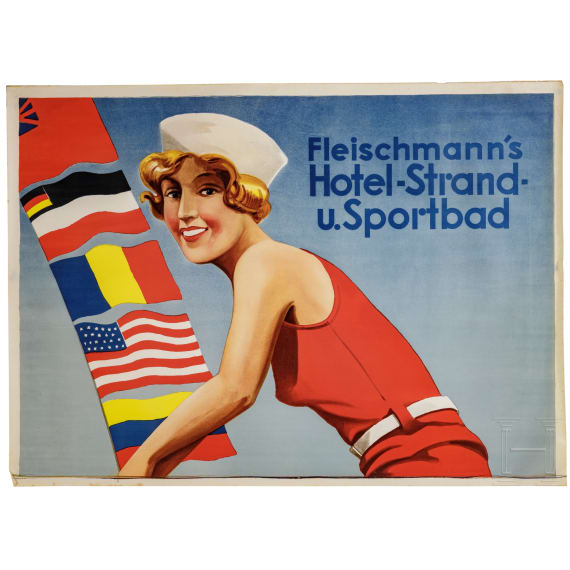 Willi Engelhardt - a large two-part draft poster for "Fleischmann's Hotel-Strand- u. Sportbad" in Steinebach in Upper Bavaria