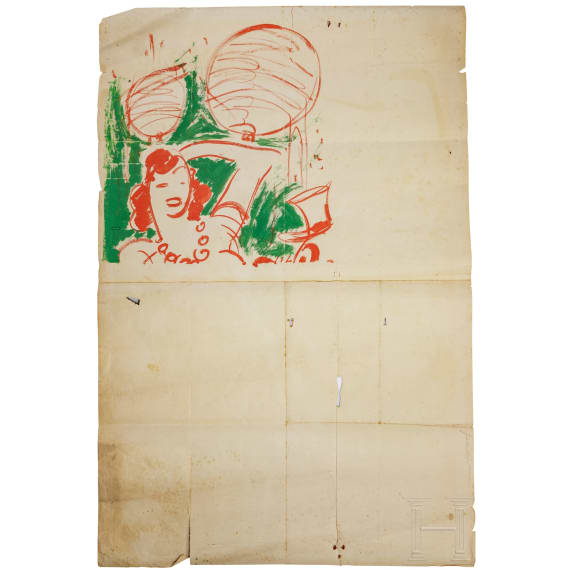 Willi Engelhardt - a movie poster for "Fiakerlied - The Cabbie's Song" with a drawing on the back side, 1936