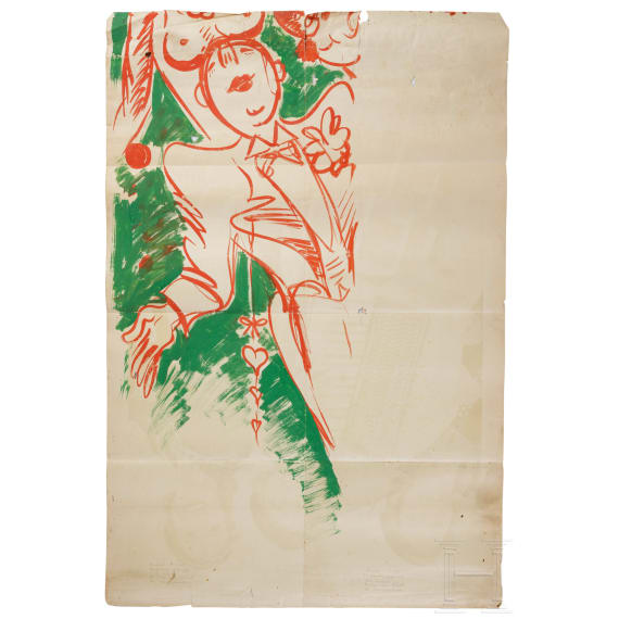 Willi Engelhardt - a movie poster for "Hummel Hummel", on the back with a drawing, 1936