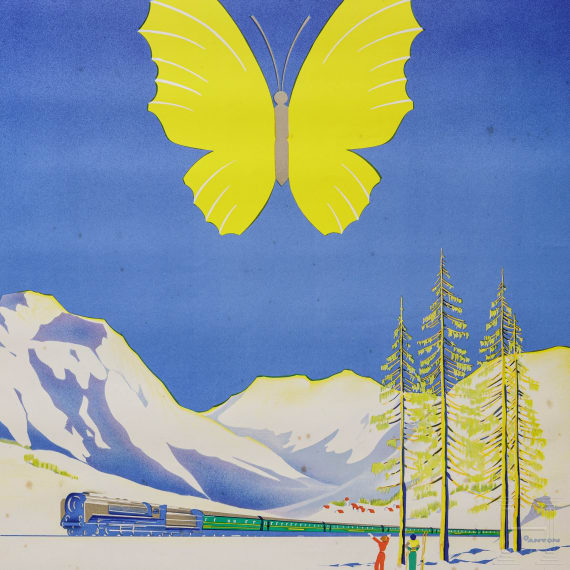 Ottomar Anton - Plakat f&uuml;r "Touropa Reisen mit dem DER Ferienexpress - im Zeichen des Schmetterlings", 1953