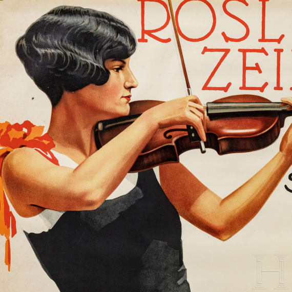 Willi Engelhardt - Plakatentwurf f&uuml;r eine Konzertank&uuml;ndigung mit Violinistin "Rosl Zeiler spielt"