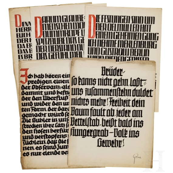 Franz Anton Sindel - Mappe mit Studienarbeiten mit Karikaturen, Plakatentw&uuml;rfen, Federzeichnungen, 1920er Jahre