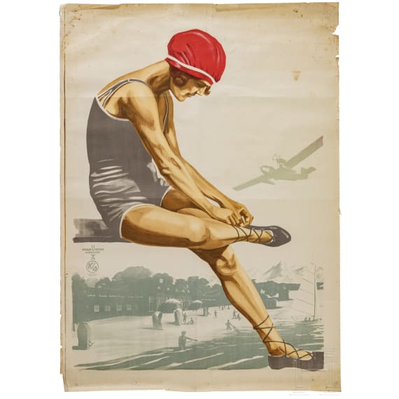 Alfred Koch & Richard Knab - drei seltene Plakate "Fleischmanns-Strand und Sportbad" in drei Druckschritten, 1930