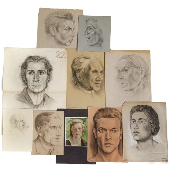 Willi Engelhardt - 18 Portraitzeichnungen aus der Klasse von Professor Adolf Schinnerer, Akademie der bildenden K&uuml;nste M&uuml;nchen, 1920er Jahre