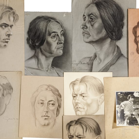 Willi Engelhardt - 18 Portraitzeichnungen aus der Klasse von Professor Adolf Schinnerer, Akademie der bildenden K&uuml;nste M&uuml;nchen, 1920er Jahre