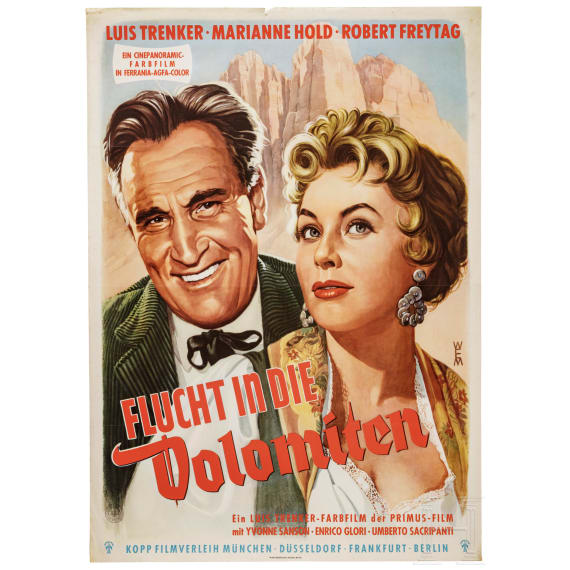 Willi Engelhardt - drei Filmplakate "Das Forsthaus in Tirol", "Flucht in die Dolomiten" mit Luis Trenker und "Oh, diese lieben Verwandten", 1950er Jahre