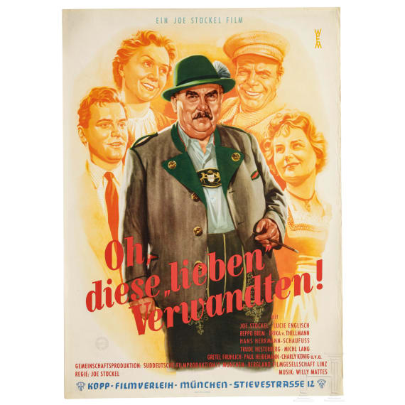 Willi Engelhardt - drei Filmplakate zu "Bademeister Spargel", "Oh diese lieben Verwandten" und "Die gro&szlig;e Schuld", 1950er Jahre